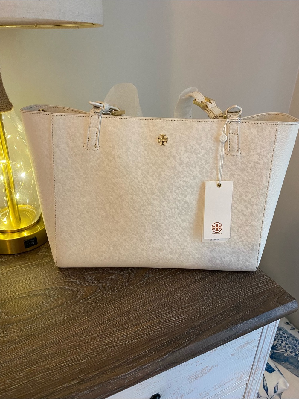 Tory Burch Ivory Emerson Small Buckle Leather Tote